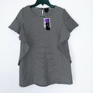 Worthington flutter sleeve striped Black top M